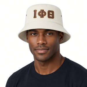 Iota Neutral Bucket <b>Hat</b> <b>Mens</b> Brown Embroidered Greek Letter Fisherman Cap Casual <b>Wide</b> <b>Brim</b> Outdoor Summer College Style - Product Image 1