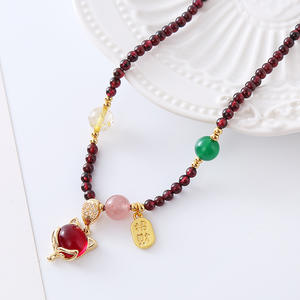 New Chinese Style Agate Rainbow Tiger Eye Stone Pearl <b>Crystal</b> <b>Necklace</b> Versatile Collarbone Chain Niche Ethnic Fashion Beaded - Product Image 4