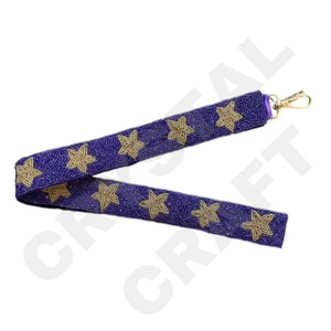 Correa de Cinta con Cuentas con Patrón de Estrellas Púrpuras CRYSTAL CRAFT con Gancho Dorado, Accesorio de Bolso Vintage Ecológico y Moderno - Product Image 3