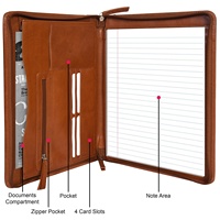 Tan puro cuero suave genuino cartera A4 cuaderno carpeta de documentos caso hecho a mano cuero Real cremallera archivo almacenamiento Personal