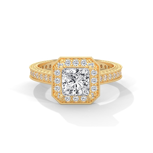 Bague de fiançailles en diamant de culture, taille radiant, solitaire avec pierres pavées sur les côtés, or 14 carats, bijoux pour femme - Product Image 1