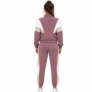 Conjunto Deportivo de 2 Piezas para Mujer, Bloques de Color, Manga Larga, Cierre de Cremallera, Corte Holgado, para Todas las Temporadas, Tejido de Poliéster y Algodón - Product Image 2