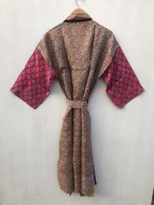 ชุดกิโมโนผ้าไหมแท้ 100% ดีไซน์เนอร์ ชุดลำลองสไตล์วินเทจ คอวี แขนยาว ชุดนอนสุดพิเศษ ชุดลำลอง ชุดคลุมบิกินี่ - Product Image 3