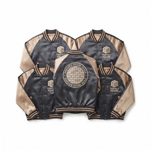 Custom B2B Supplier Green Cream Satin Varsity Jacket Zip Up Custom Embroidered Book Edge Gilders Guild Baseball <b>Coat</b> - Product Image 6