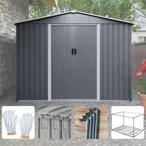 Caseta de Almacenamiento Metálica para Exteriores de 8x6 Pies, Resistente a la Intemperie, con Puertas con Cerradura para Guardar Herramientas en el Jardín, Patio o Trasera - Product Image 6
