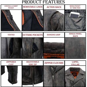 Blouson de moto en cuir premium pour homme 2025, style MC classique avec doublure amovible respirante pour la conduite - Product Image 6