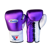 Juego de Guantes de Boxeo Winning, de Cuero Vacuno, con Cordones, Dedos Completos, Ligeros, Transpirables, que Absorben la Humedad, con Correa Ajustable para la Muñeca