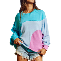 Sudadera de punto extragrande con bloques de color para invierno, de peso medio, personalizable, con cremallera de un cuarto, para mujer, suave y cómoda, de manga larga