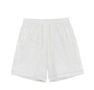 Shorts Bermuda en Coton Blanc pour Homme, Taille Élastique, Couleur Unie, Tissu Respirant, Coupe Décontractée, Taille Mi-Haute - Product Image 3