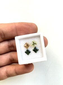 Par de Turmalinas de 3.30 Quilates, Combinadas en Verde, Menta y Rosa, Corte Princesa Cuadrado, Turmalina Natural - Product Image 4