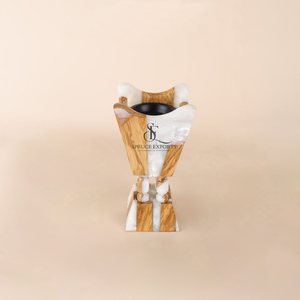 Quemador de incienso de madera y resina con detalles en lámina negra. Porta Incienso Cuadrado con Efecto Ónix Blanco para Aromatizar el Hogar - Product Image 4