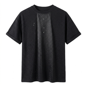 Camiseta Negra de Manga Corta para Hombre con Diseño de Puntos Brillantes, Cuello Redondo, Estilo Casual, Tejido Transpirable, Corte Regular - Product Image 1