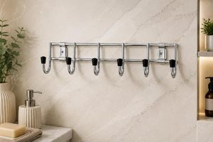 Wall Mount Rectangle Hook Rack <b>6</b> Hooks Solid Color Polished Stainless Steel Black Tips Model K-011S-<b>6</b> Bathroom Towel Soap Brush - Product Image 2