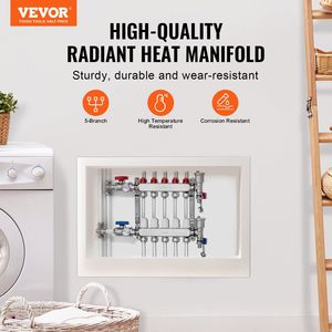 Collettore a 5 Vie per Tubi PEX da 1/2 Pollice, Collettore in Acciaio Inox per Riscaldamento a Pavimento Idronico, Componenti per Sistemi HVAC - Product Image 2