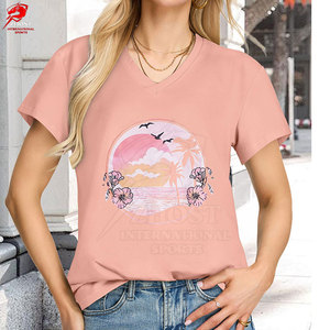 Camisetas Casuales de Mujer con Cuello en V y Manga Corta, Estampadas, Transpirables, de Tela Suave, Moda Urbana de Verano, Corte Regular - Product Image 4