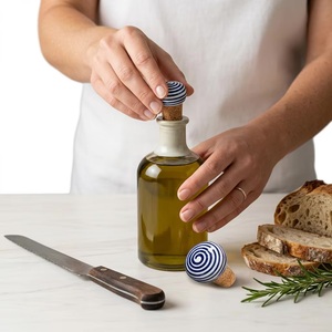 Eco-Friendly <b>Beads</b> Art Ceramic Corks Bottle <b>Stopper</b> with Blue White Stripes and Cork Base for Wine Sealing - Product Image 4