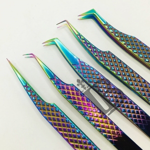 Pince à épiler professionnelle en acier inoxydable anti-magnétique à pointe diamantée pour extensions de cils, finition plasma arc-en-ciel, produit de haute qualité - Product Image 1