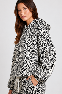 Sweat à capuche intégral pour femme, blanc et noir, imprimé léopard, brodé, respirant, doublé, manches longues, style streetwear décontracté, qualité supérieure - Product Image 3