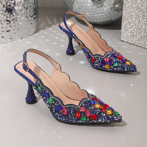 Élégantes sandales à talons aiguilles multicolores scintillantes à bout pointu avec bride arrière et cristaux pour femme, idéales pour les invitées de mariage en été - Product Image 5
