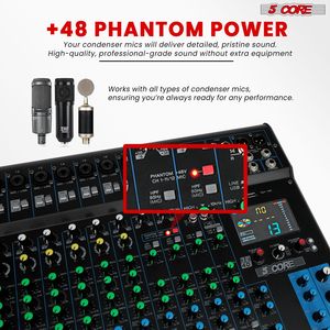 Mezclador de Audio Profesional para DJ de 24 Canales, Consola de Sonido Estéreo de 5 Núcleos con 256 Efectos Digitales, USB, Bluetooth, Alimentación Phantom de 48V - Product Image 5