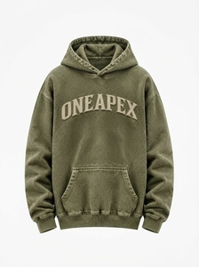 Conjunto de Sudadera con Capucha y Pantalones Deportivos para Hombre, Color Verde Oliva, Estilo Oversize, Lavado Ácido, Algodón Grueso, Ropa Deportiva Urbana, Marca Privada Personalizada - Product Image 3
