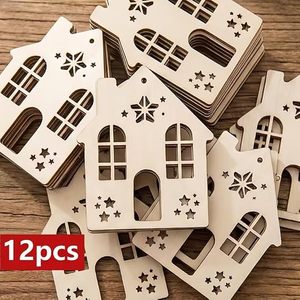 Small Handmade <b>Christmas</b> Wooden House Tag Paintable DIY Hanging Ornament <b>Gift</b> Label Bells for Holiday Party Favor Decoration - Product Image 5