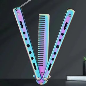 Peigne à cheveux professionnel en acier inoxydable 1 pièce, peigne papillon pliable de haute qualité, brosses à barbe et moustache pour salon - Product Image 3