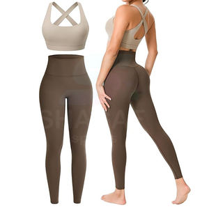 Ensemble de vêtements de yoga avec leggings d'hiver décontractés respirants à taille haute en tricot solide Spyndex flexible pour femmes - Product Image 2