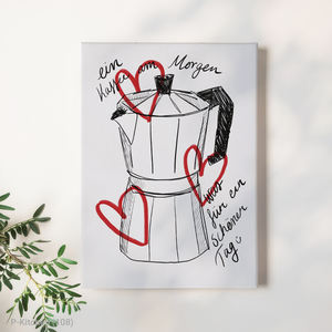 Art mural sur toile pour la cuisine, affiche illustrée d'une cafetière dessinée à la main, décoration murale artistique pour la cuisine - Product Image 1