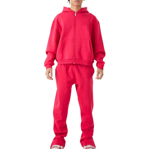 Custom Men Heavyweight Cotton Patchwork Sweatsuit Distressed Acid Wash Applique <b>Embroidery</b> Sweatpants and Cropped Hoodie <b>Set</b> - Product Image 1