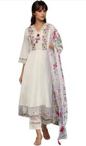 Conjunto de Kurta Clásico Blanco de Algodón con Bordado de Red para Mujer, Precio al por Mayor, Ropa Étnica Transpirable de Alta Calidad para Compradores al por Mayor - Product Image 3