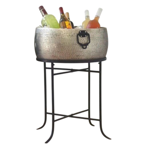 Refroidisseur à vin et seau à glace ovale en acier galvanisé de qualité supérieure avec support et étagère de rangement pour les fêtes - Product Image 4