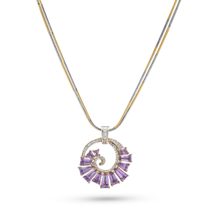 Collar de Lujo para Mujer con Colgante de Amatista Chapado en Oro de 18K y Detalles de Diamantes, Cadena de Serpiente, Joyería para Fiesta - Product Image 1