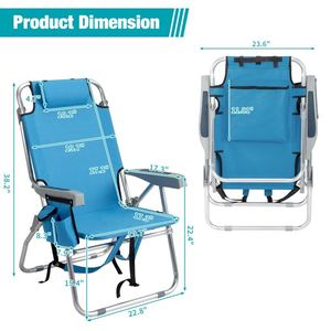 63*70*99cm High Beach Chair Blue 100kg Bearing Capacity Silver White Aluminum Tube Made Oxford Cloth Targeted for Beach Users - Product Image 3