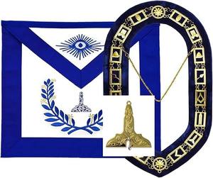 Insignes maçonniques Officier de Loge Bleue Sr. Collier en chaîne dorée Warden avec bijou et tablier, tablier joliment brodé à la machine - Product Image 1