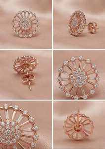 Pendientes de Oro Rosa de 14K con Diamantes Cultivados en Laboratorio, Corte Brillante Redondo, Diseño Floral Vintage para Bodas y Fiestas - Product Image 4