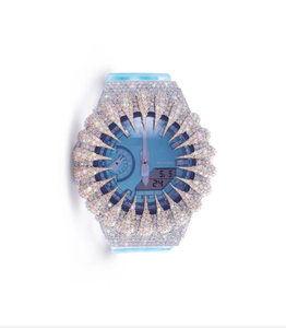Montre analogique-numérique à quartz pour femme Sky Blue Diamond Luxury Ice Edition, cadran saphir, boîtier en acier inoxydable, 10 bars d'étanchéité - Product Image 1
