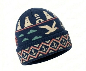 Bonnet tricoté unisexe avec motif phare, crabe et ancre, bleu marine, casquette d'hiver pour adultes, circonférence de la tête 56-58 cm - Product Image 2