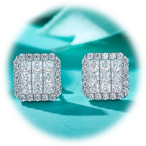 Womens 925 Silver Moissanite <b>Square</b> Stud <b>Earrings</b> Princess Cut Cluster <b>Diamond</b> <b>Earrings</b> Elegant Gift Bridal Party Fashion - Product Image 6