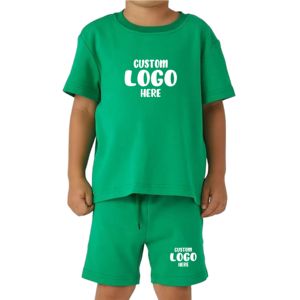 Conjuntos de Ropa para Niños Estilo Hip Hop, 250 Gramos, Camiseta y Pantalones Cortos, Diseño Personalizado, 100% Algodón Lavado, Camiseta Vintage - Product Image 1