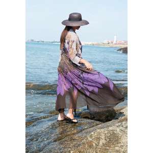 Kimono de playa para mujer, ecológico, estampado, de punto, tipo caftán, para bikini, cárdigan largo transparente, vestido de verano con cintura natural - Product Image 3