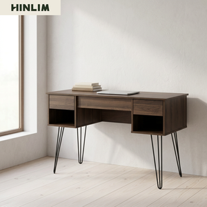 Modern Walnut <b>Console</b> Desk with Metal Legs Minimalist Design <b>Storage</b> Easy Clean Durable Home Office Furniture - Product Image 3