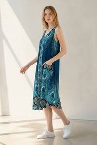 Bohemian O-Neck Sleeveless Beach Silhouette Ankle-Length Floral Print Breathable Rayon Anti-Wrinkle Plus Size <b>Summer</b> Casual - Product Image 3