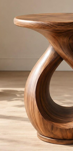 Mesa de centro redonda moderna convertible de madera con diseño acanalado, hecha a mano, para sala de estar a bajo precio - Product Image 5