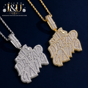 I&U Luxury New Design 925 <b>Silver</b> Moissanite Number Necklace Hip Hop Number Sign Pendant Rhodium/Gold/<b>Silver</b> Plated Unisex - Product Image 1