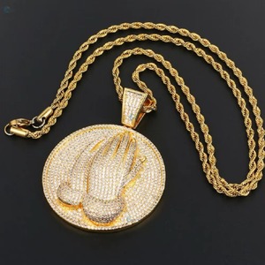 Colgante de Mano en Oración con Moissanita, Chapado en Oro de 18K, Micro Pavé, Amuletos Religiosos Islámicos, Joyería Hip Hop para Hombre, Colgante Bling para Raperos - Product Image 3