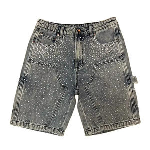 Shorts en jean surdimensionnés 2026 fabriqués au Pakistan, personnalisés, délavés à l'acide, ornés de cristaux et de strass, style streetwear, coupe baggy - Product Image 1