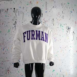 FURMAN WHITE <b>Mock</b> <b>Neck</b> Sweatshirt 100% PURPEL Applique Embroidery wide <b>neck</b> Sweatshirt Finer Threads - Product Image 2