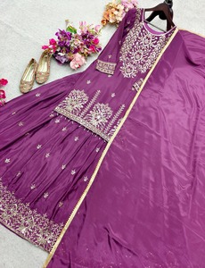 Turquoise Embroidered Lehenga Chinon Silk Embroidery Sequence Work <b>Top</b> & Lehenga & Chinon Silk With Four Side Lace Work Dupatta - Product Image 3