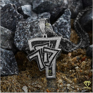Custom Number <b>777</b> Pendant Iced Out Black White Moissanite Diamond Hip Hop <b>Necklace</b> Gold Plated Jewelry - Product Image 5